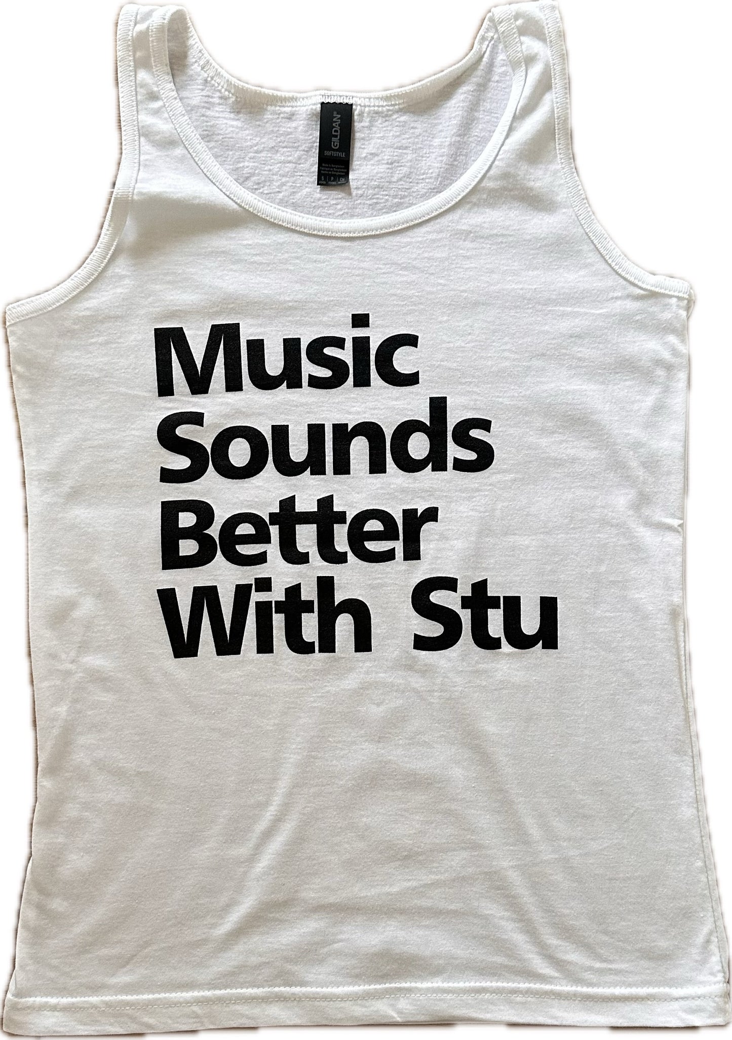 Gildan Soft Style Vest White "Music Sounds Better With Stu"